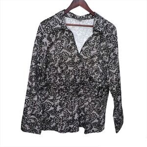 Addition Elle Black & White Faux Wrap Blouse Size 14